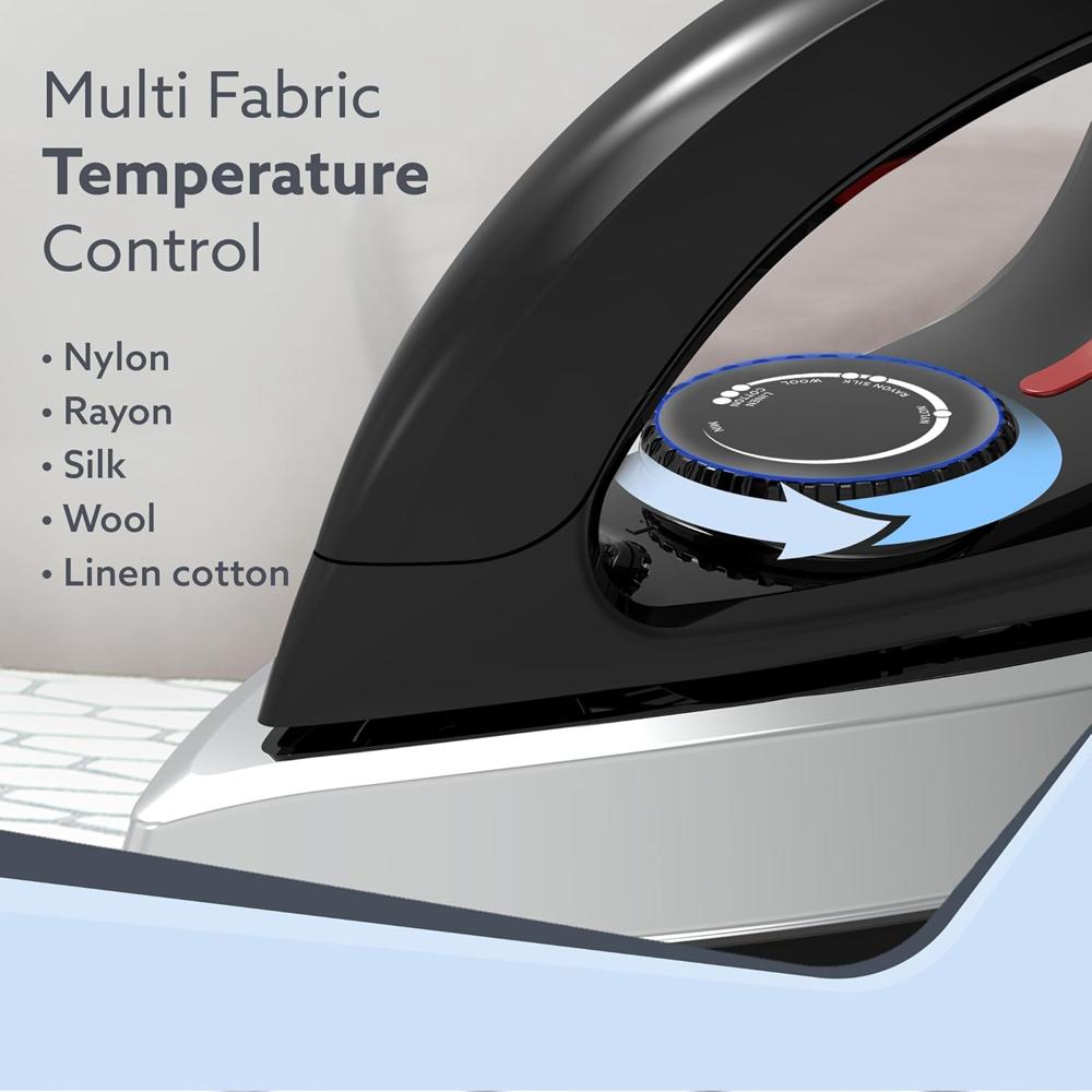 AGARO Stainless Steel Regal Heavy Weight Electric Dry Iron, 1000W, Non- Stick Coated Heavy Sole Plate (34002)