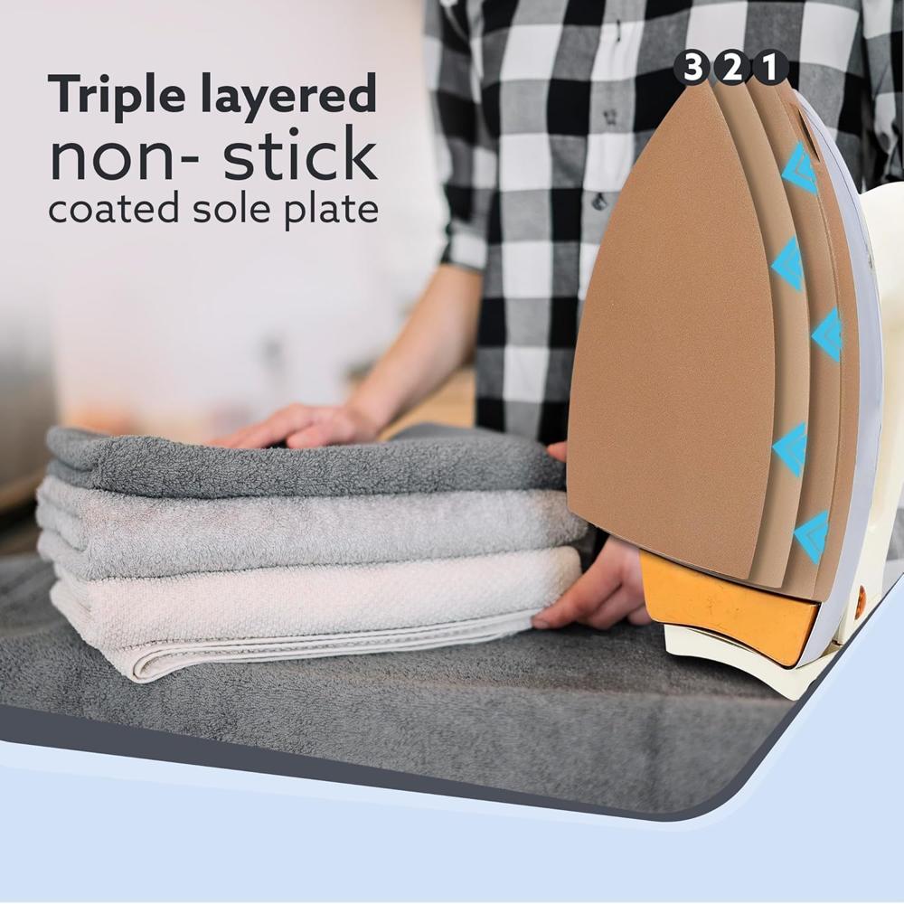 AGARO Regency Triple Layered Heavy Weight Electric Dry Iron, 1000W, Non- Stick Coated Heavy Sole Plate, Fast Heating, Removes Wrinkle, Creases(34049)