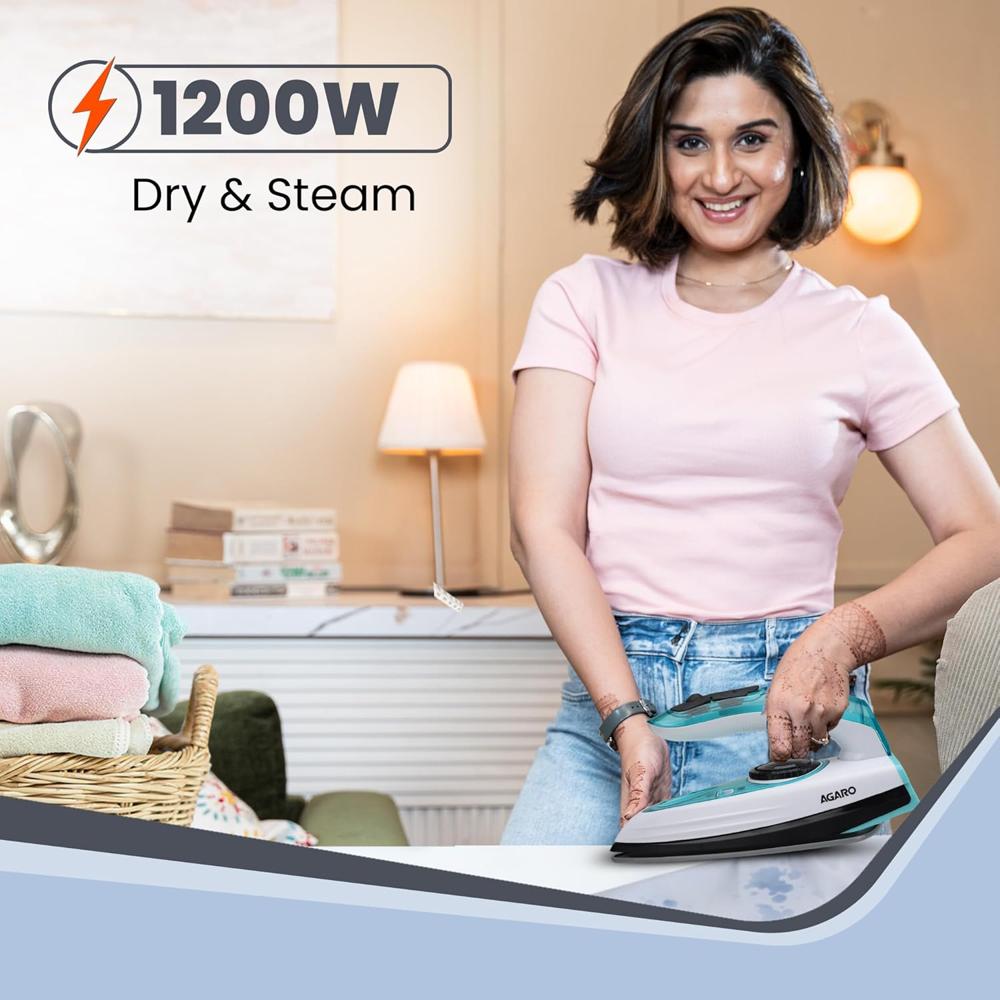 AGARO Primo Travel Steam Iron, 1200W, Compact, Ceramic Coated Sole plate, Cotton, Wool, Poly, Silk (34159)
