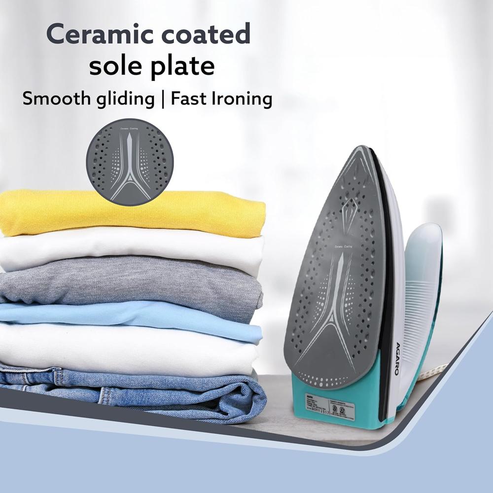 AGARO Primo Travel Steam Iron, 1200W, Compact, Ceramic Coated Sole plate, Cotton, Wool, Poly, Silk (34159)