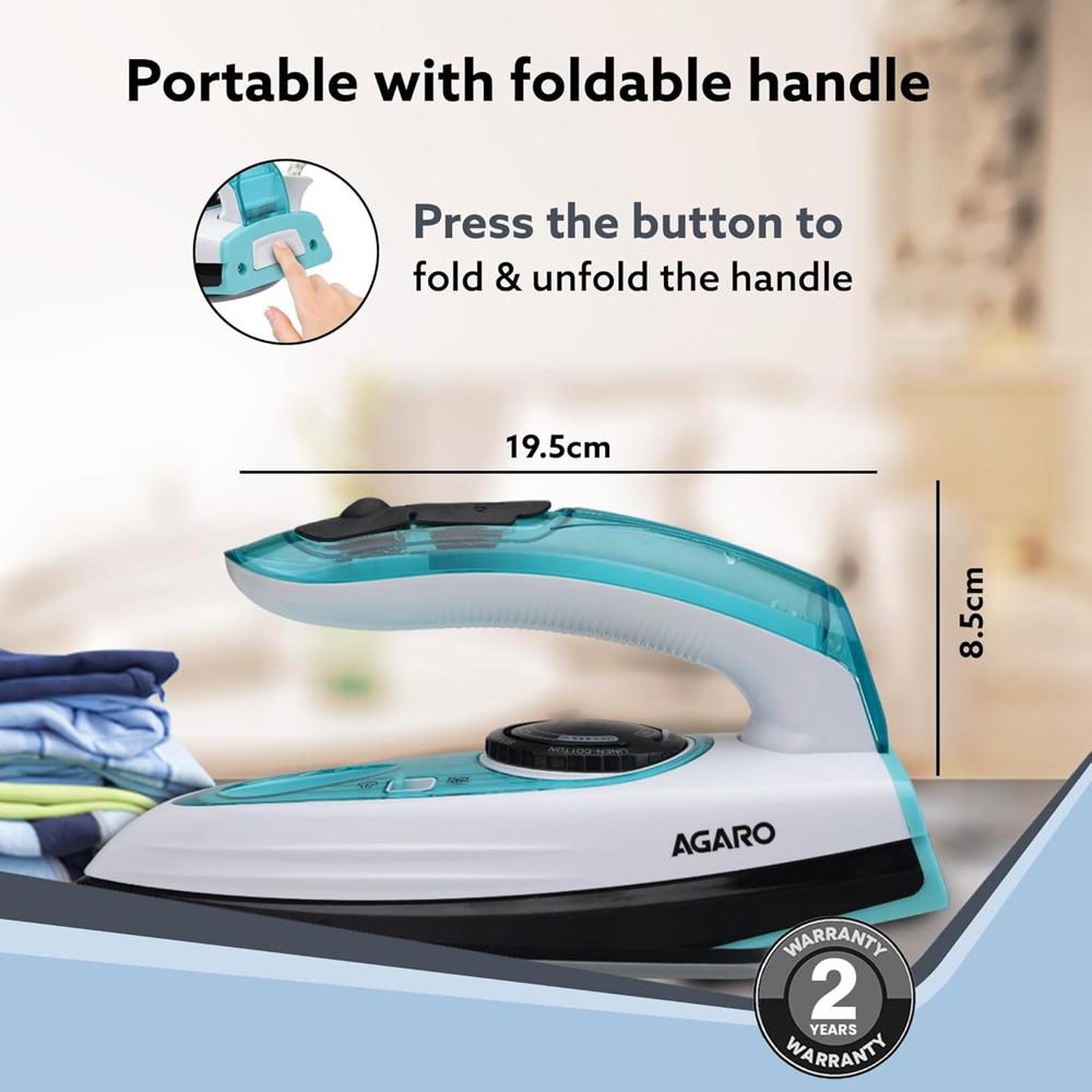 AGARO Primo Travel Steam Iron, 1200W, Compact, Ceramic Coated Sole plate, Cotton, Wool, Poly, Silk (34159)