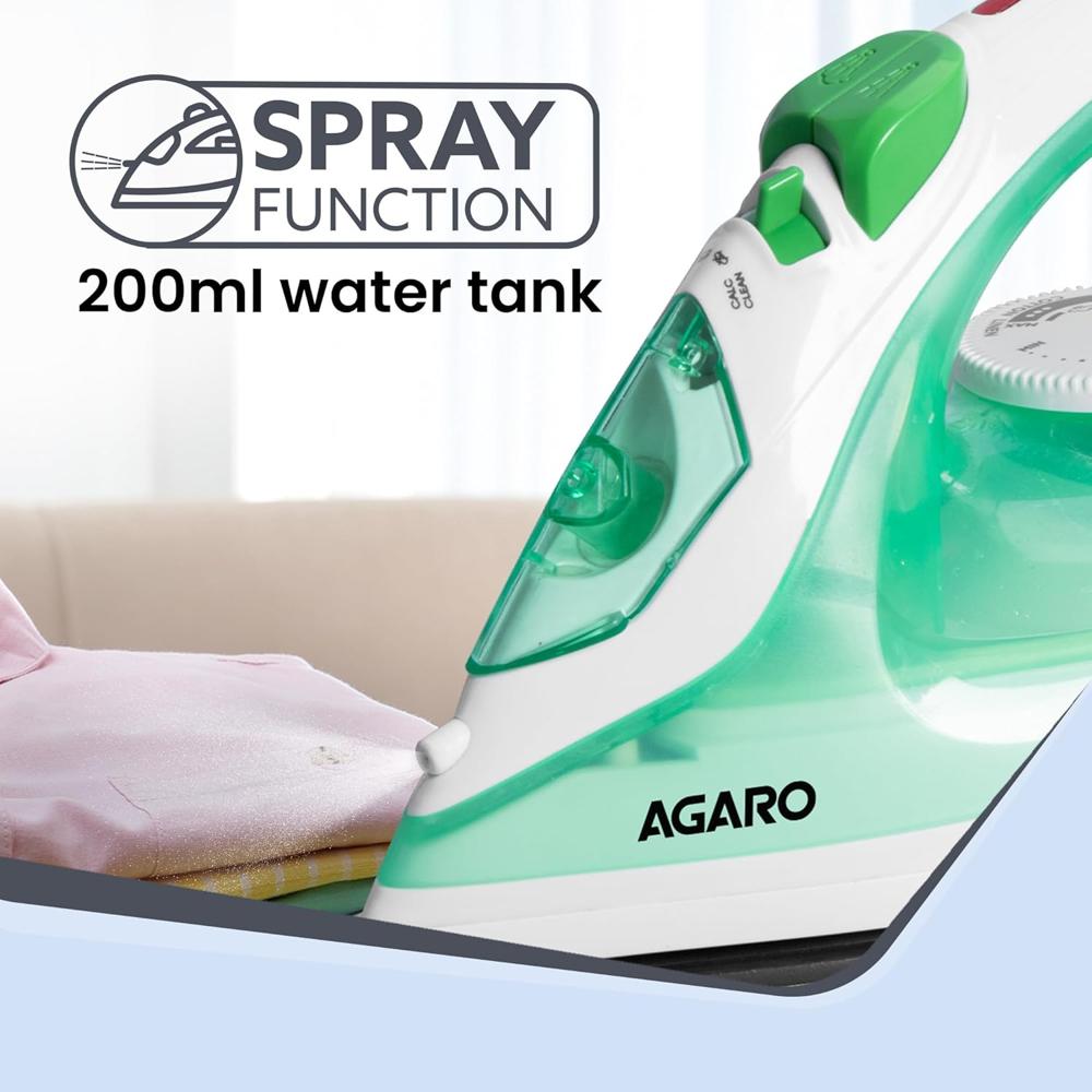 AGARO Regal Steam Iron, 1200 Watts, Ceramic Coated Sole Plate, Fast Heating, 360 Degree Swivel Cord, Anti-Drip Function (34043)
