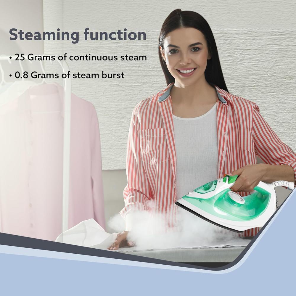 AGARO Regal Steam Iron, 1200 Watts, Ceramic Coated Sole Plate, Fast Heating, 360 Degree Swivel Cord, Anti-Drip Function (34043)