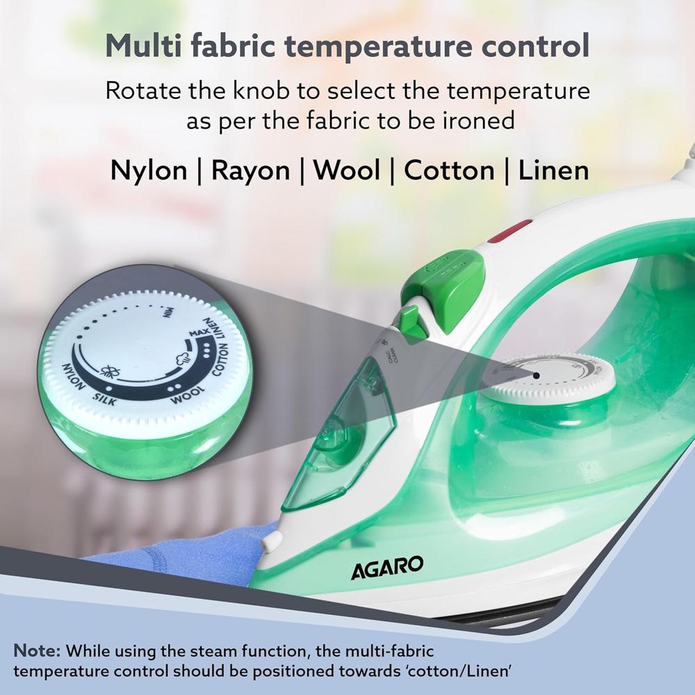 AGARO Regal Steam Iron, 1200 Watts, Ceramic Coated Sole Plate, Fast Heating, 360 Degree Swivel Cord, Anti-Drip Function (34043)