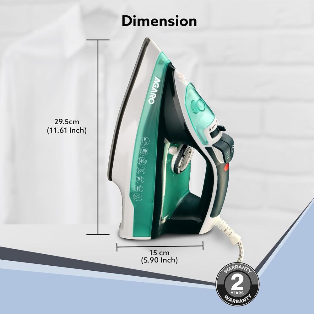 AGARO Galaxy Steam Iron, 2200W, Ceramic Coated Sole Plate, Fast Heating, 0.8 gms/min of steam burst, (34063)