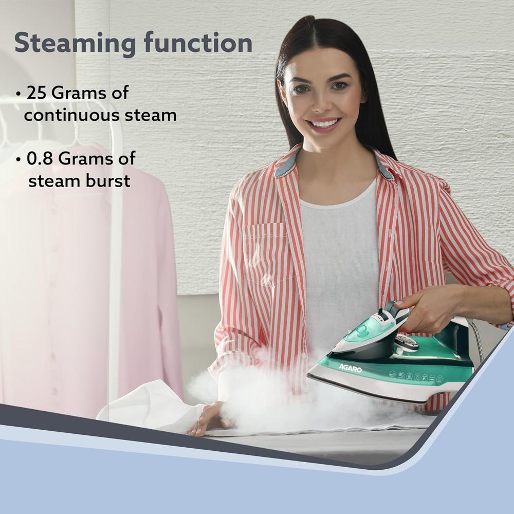 AGARO Galaxy Steam Iron, 2200W, Ceramic Coated Sole Plate, Fast Heating, 0.8 gms/min of steam burst, (34063)