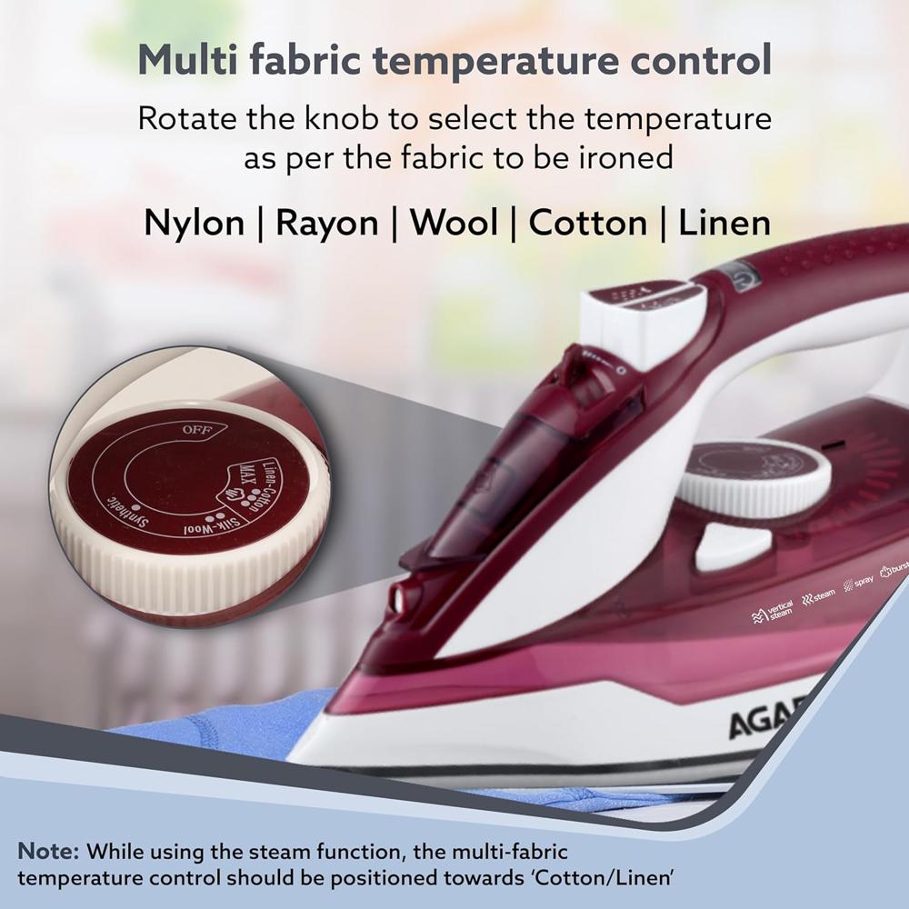 AGARO Imperial Steam Iron, 2200W, Ceramic Coated Sole Plate, Fast Heating, 0.5 gms/min of steam burst, 30g/min continuous steam, Anti-Dr ( 34064)