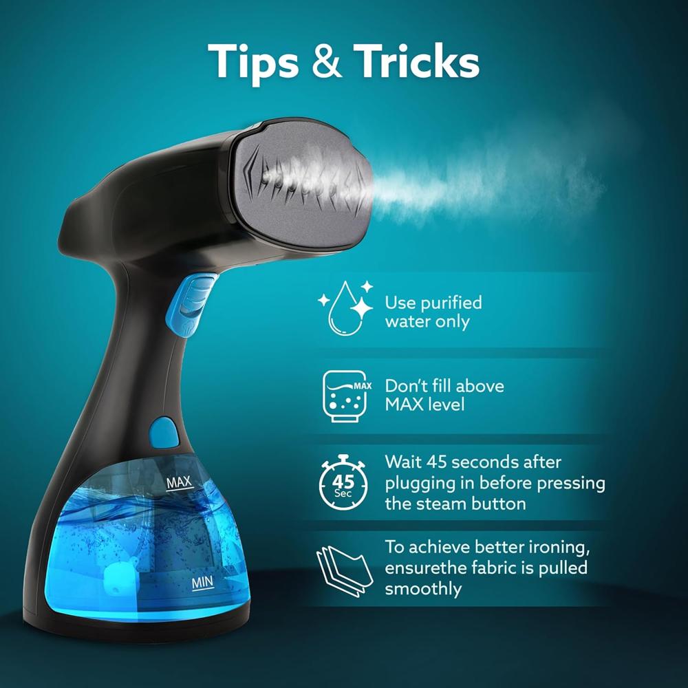 AGARO Signify Handheld Garment Steamer, Wrinkle Remover, Iron, Fast Heat, Ceramic Steam Nozzle, 1500W, 260 ML Water Tank, Detachable Fabric Brush (33654)