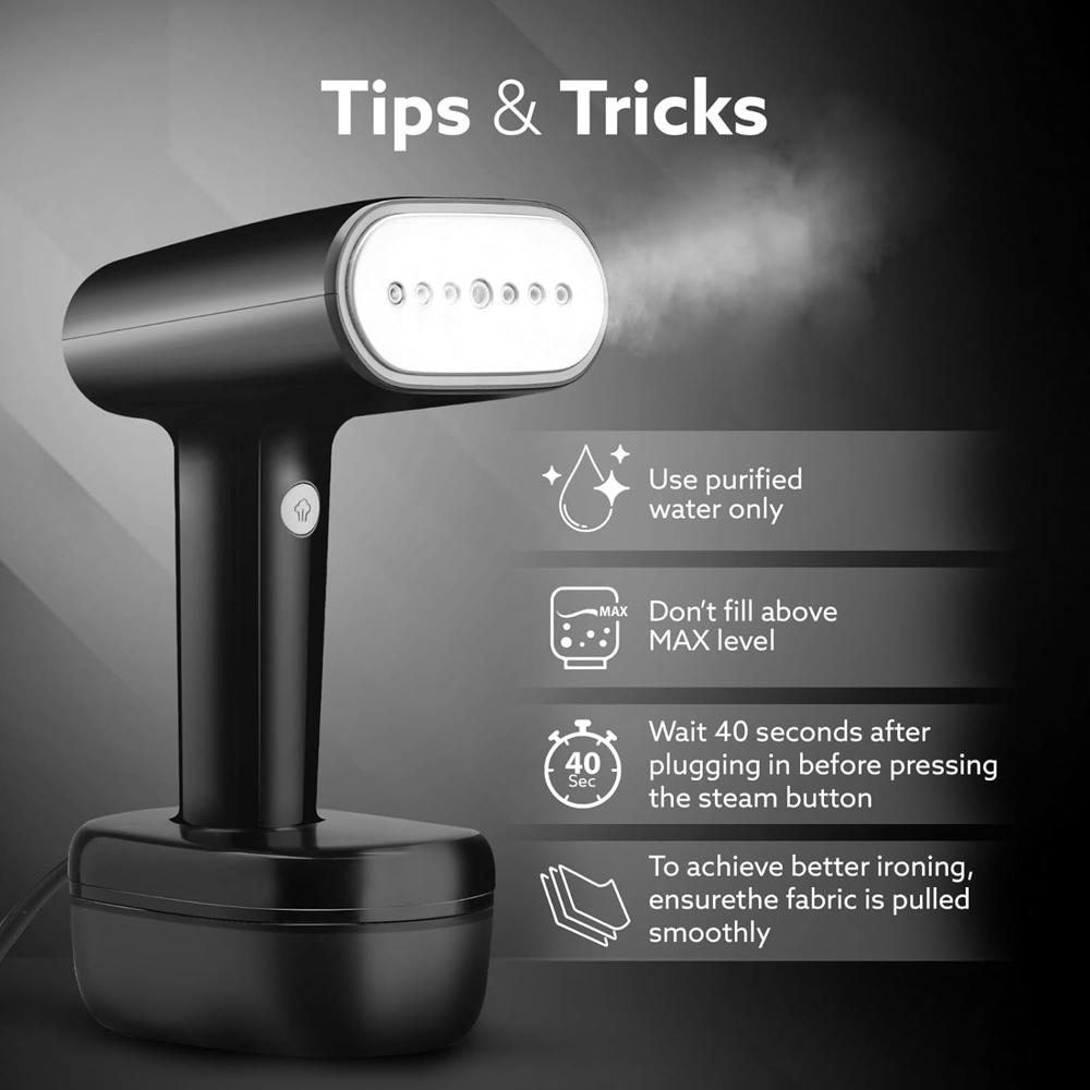 AGARO Icon Handheld Garment Steamer, Horizontal & Vertical Use, Fast Heat, Ceramic Coated Steam Nozzle, 1800W, 260 ML (