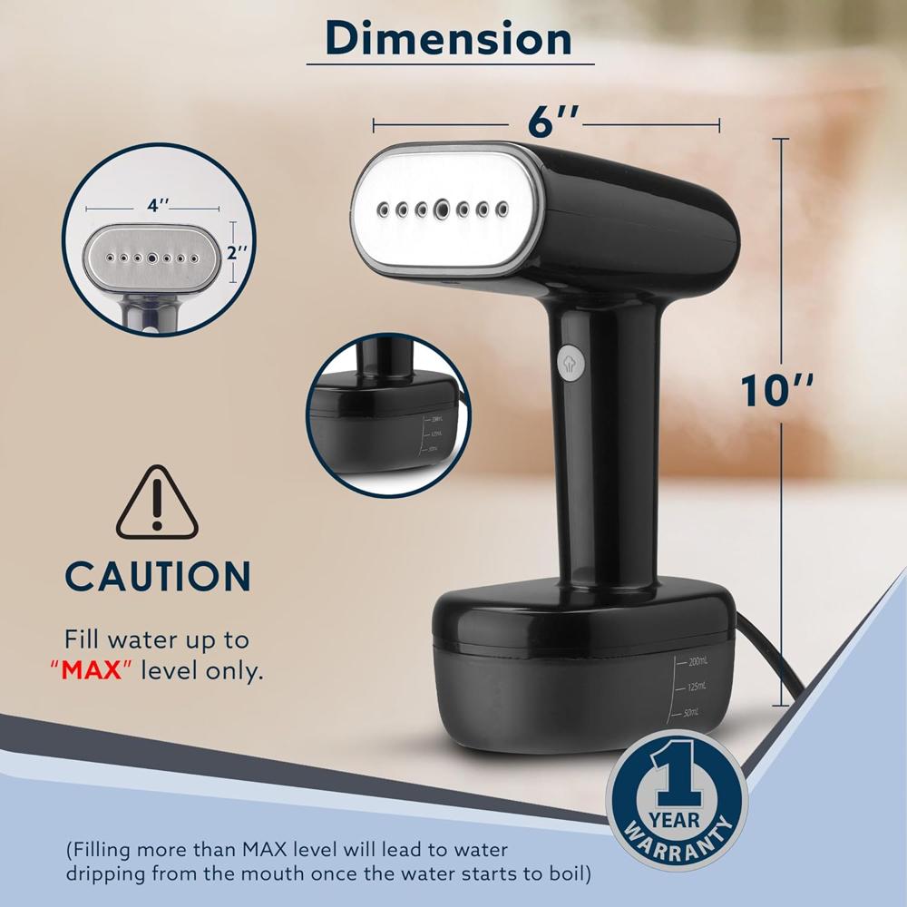AGARO Icon Handheld Garment Steamer, Horizontal & Vertical Use, Fast Heat, Ceramic Coated Steam Nozzle, 1800W, 260 ML (