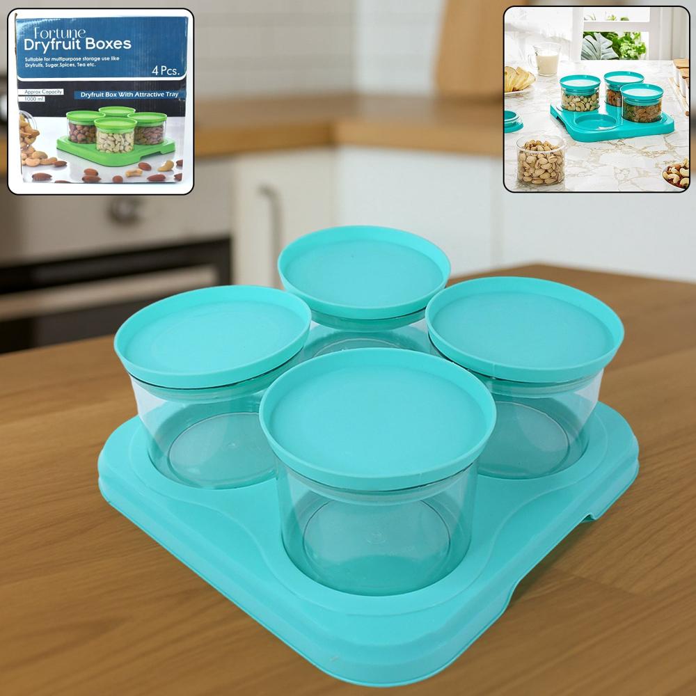Airtight Container Jar 4 Pc Set With Tray For Kitchen - Color: Mix