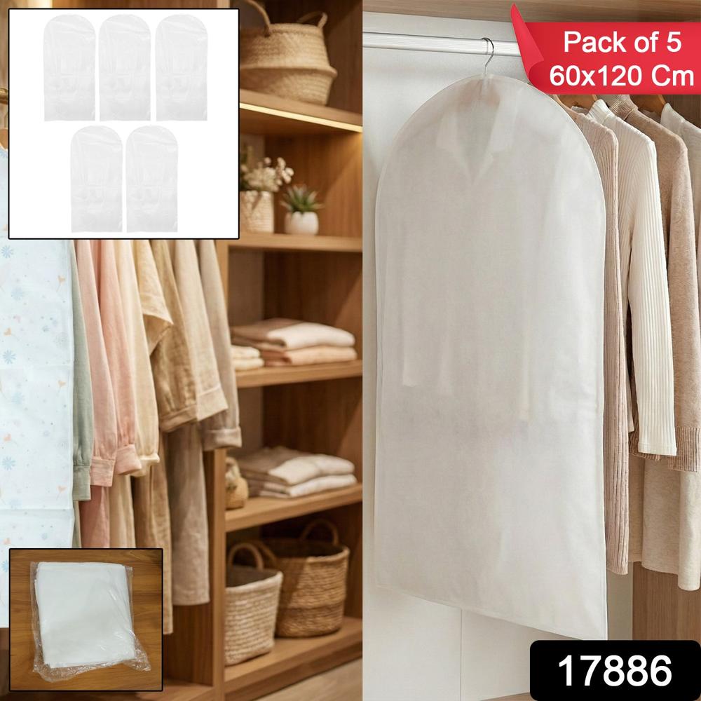 Pack Of 5 Hanging Garment Cover Bags For Wardrobe (60  120 Cm) - Color: Mix