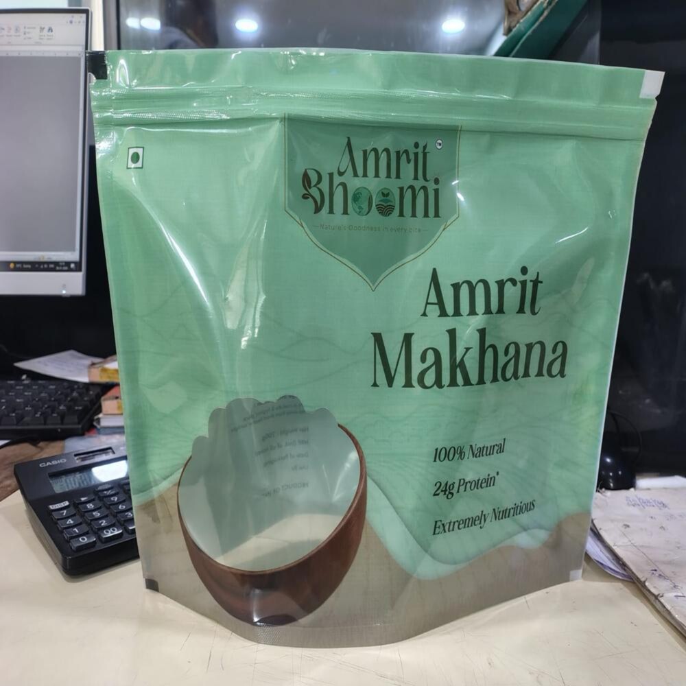 NON CYLINDER PRINTED MAKHANA POUCH - WITH STANDY ZIPPER POUCH 