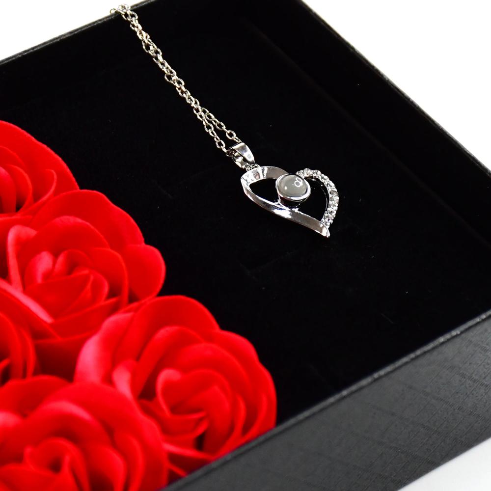 Rose Flower Gift Box, Handmade Eternal Rose I Love You Necklace, Valentine's Day