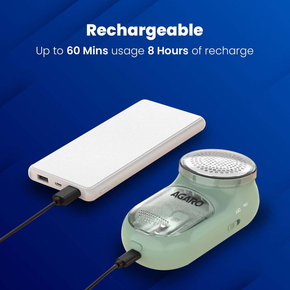 AGARO Lint Remover, Fabric Brush, Rechargeable, for Woolen Sweaters, Clothes, Shirts, Jackets, Burr Remover, Pill Remover from Carpets, Curtains. (33849)