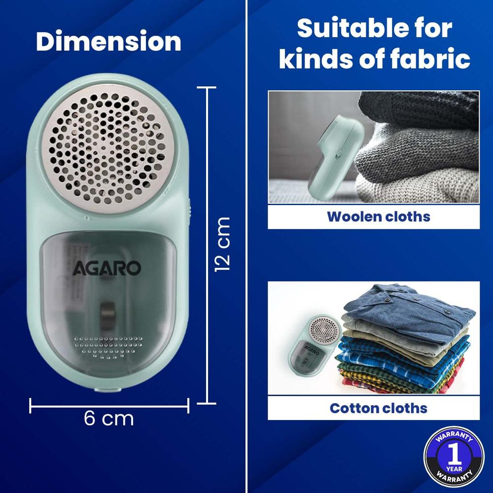 AGARO Lint Remover, Fabric Brush, Rechargeable, for Woolen Sweaters, Clothes, Shirts, Jackets, Burr Remover, Pill Remover from Carpets, Curtains. (33849)