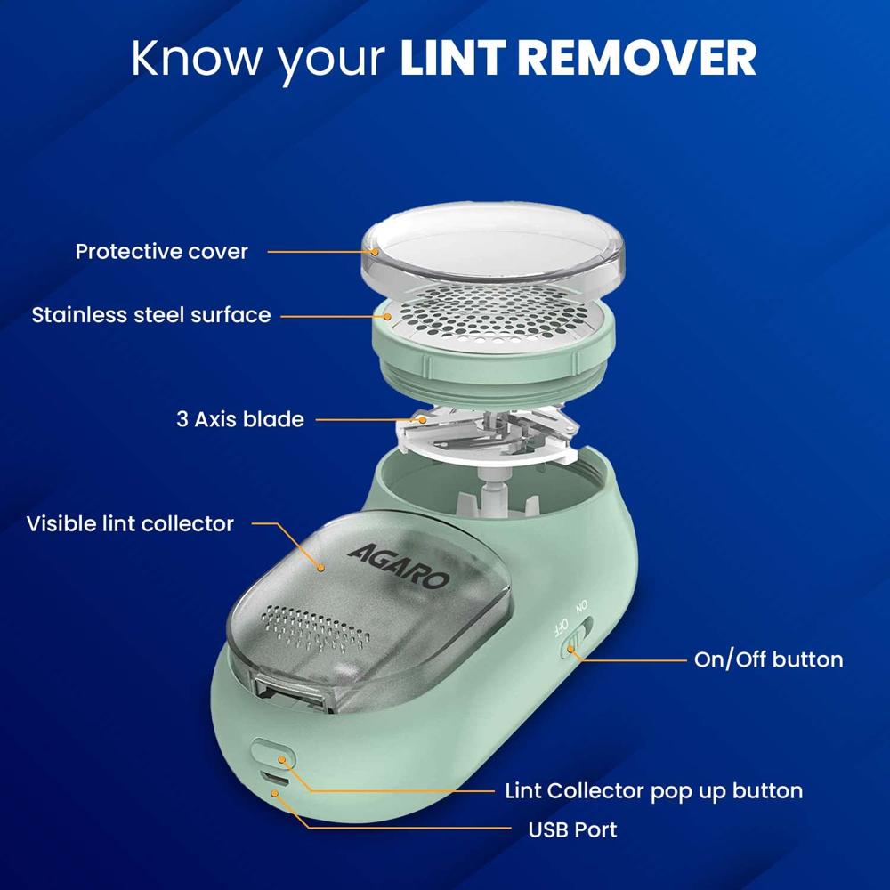 AGARO Lint Remover, Fabric Brush, Rechargeable, for Woolen Sweaters, Clothes, Shirts, Jackets, Burr Remover, Pill Remover from Carpets, Curtains. (33849)