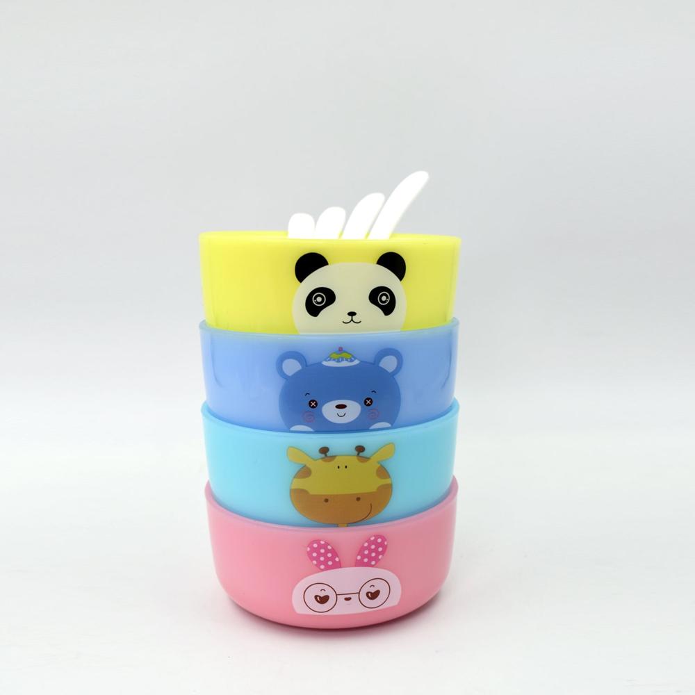 Plastic Animal Cartoon Bowl Set  4 Pieces with Spoons for Kids (Assorted Color)