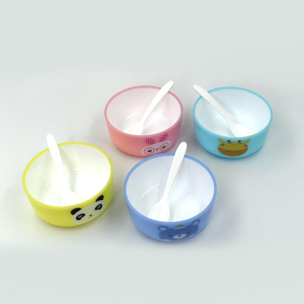 Plastic Animal Cartoon Bowl Set  4 Pieces with Spoons for Kids (Assorted Color)