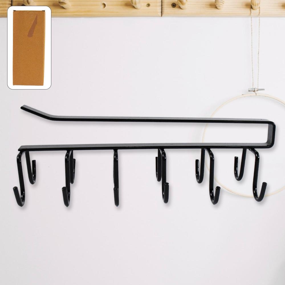 Double-Row Metal Cupholder Rack Multi-Purpose Iron Hanger With 6 Hooks (1 Pc) - Color: Mix
