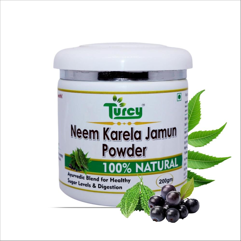Turcy Neem Karela Jamun Powder | Ayurvedic Herbal Supplement for Blood Sugar Support, Digestion & Immunity | Natural Detox Formula | 200g