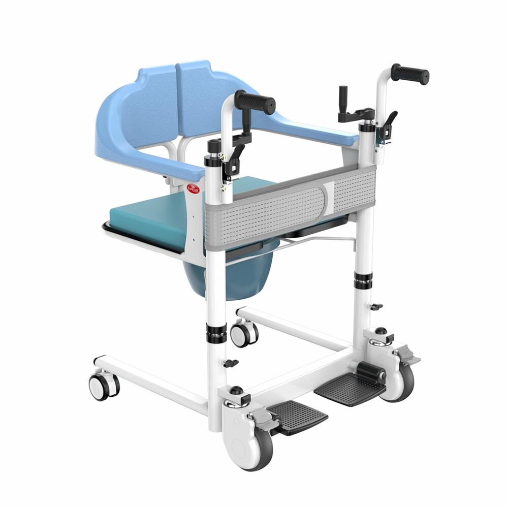 EASYCARE Aluminium Frame with Adjustable and Drop-Down Handle Hold 125kg Patient Weight 360 Rotational Rear Wheel Shower Friendly Manual Patient Transfer Wheelchair