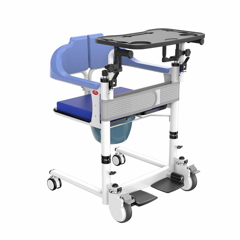 EASYCARE Mild Steel Frame with Adjustable and Drop-Down Handle Hold 125kg Patient Weight 360 Rotational Rear Wheel Dual Lock System Manual Patient Transfer Wheelchair