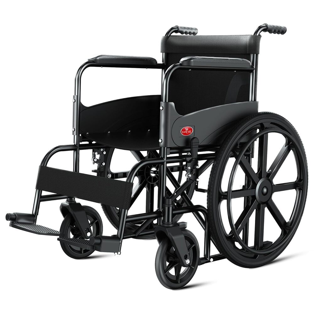 Easycare Foldable Wheelchair for Old People and Patient, Suitable for Indoor & Travel-Friendly with Adjustable & Comfort Seat Belt with Footrests, Wheel Chair for Toilet