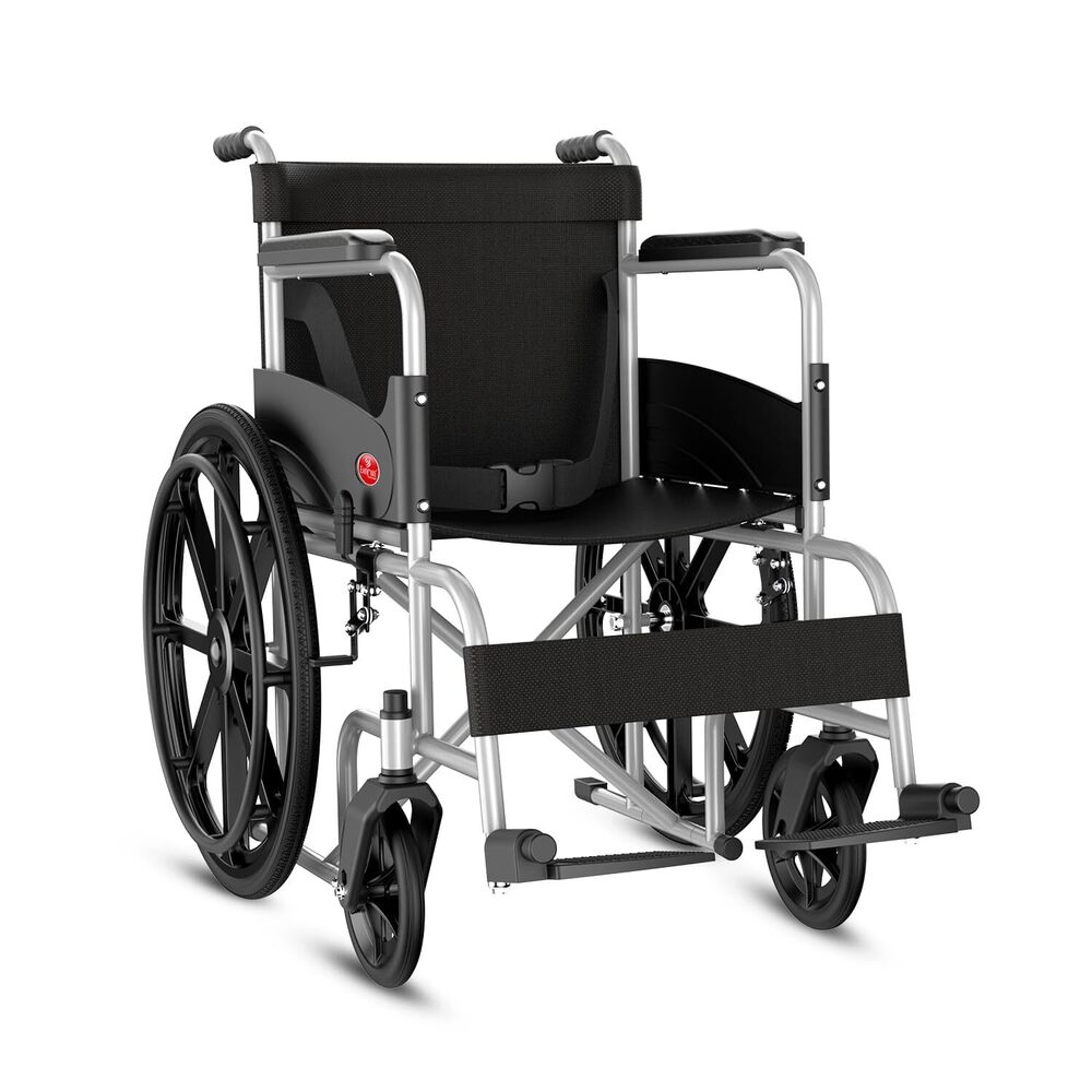EASYCARE Foldable Wheelchair for Elderly & Patients  Self-Propelled  MS Frame with Hammered Finish  Travel-Friendly, Indoor Use  Adjustable Seat Belt & Comfortable Footrests
