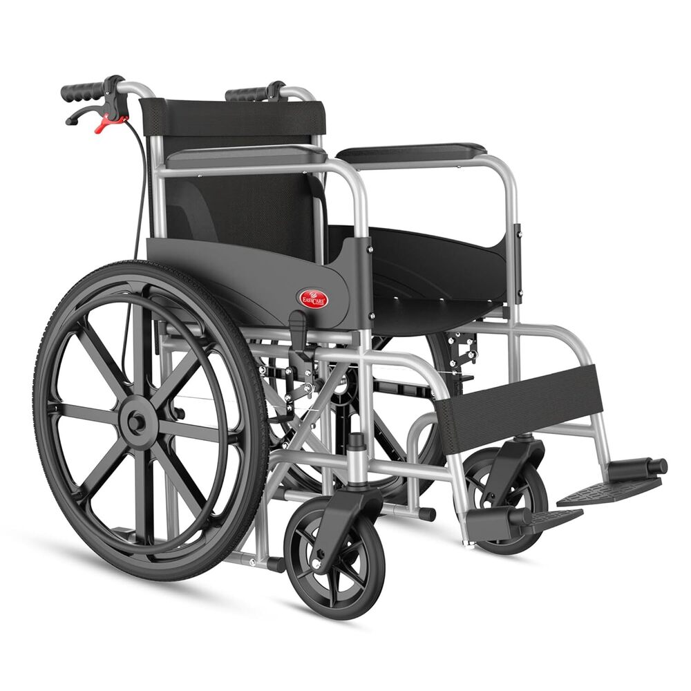EASYCARE Foldable Wheelchair for Old Age & Patients with Hand and Attendant Brakes, Travel-Friendly, Lightweight, Indoor Use, Adjustable Seat Belt & Footrest, Comfortable Cushion