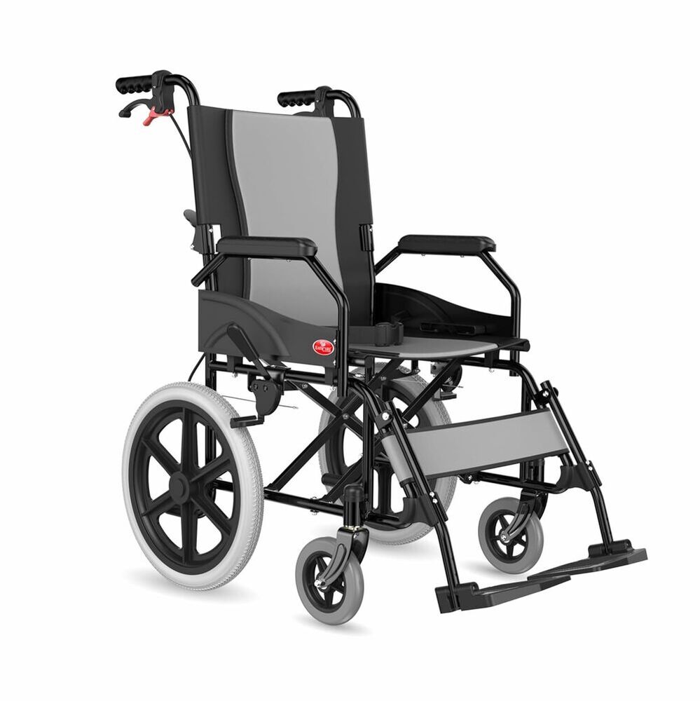 EASYCARE Imported MS 11kg Ultra Lightweight Transporter Wheelchair with Hand Brake, Attendant Break & Quick Lock, Seat Belt, Foldable Backrest, Flip-Up Leg Rest