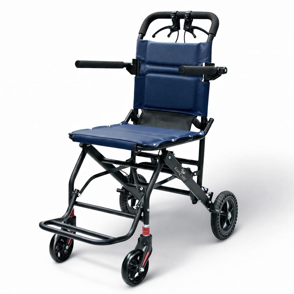 EASYCARE Portable, Metal, with Attendant Break, feature Safety Belt, Back Pocket and Carry Bag, Easy for Mobility Travelling Wheelchair (Blue Travel Wheelchair)