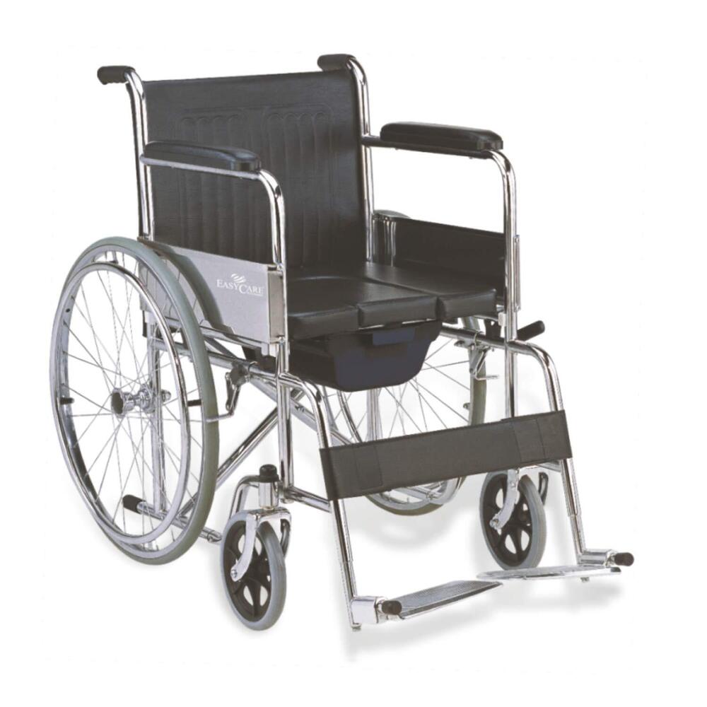 EASYCARE Imported Foldable Standard Steel Commode Wheelchair (Fixed, PVC, Capacity 100 Kgs) I Wheelchair for patients at home I Wheelchair for old people