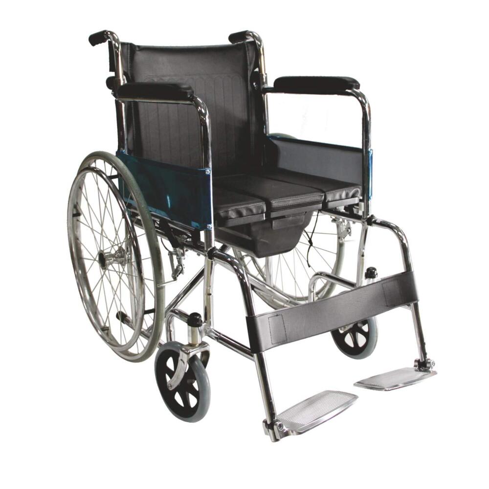 EasyCare EC608CL 24 Premium Imported Folding Wheelchair with Commode Self-Propelled chrome plated Frame Flip-up Leg Rest Hand & Attendant Brake Wheel chair's for old people an
