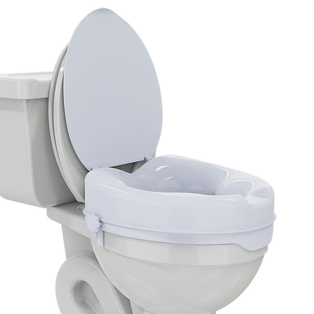 EASYCARE Toilet Seat Riser with Lid Elevated Commode Raiser with Secure Locking Mechanism Adds Height for Enhanced Comfort & Safety Heavy-Duty Universal Fit