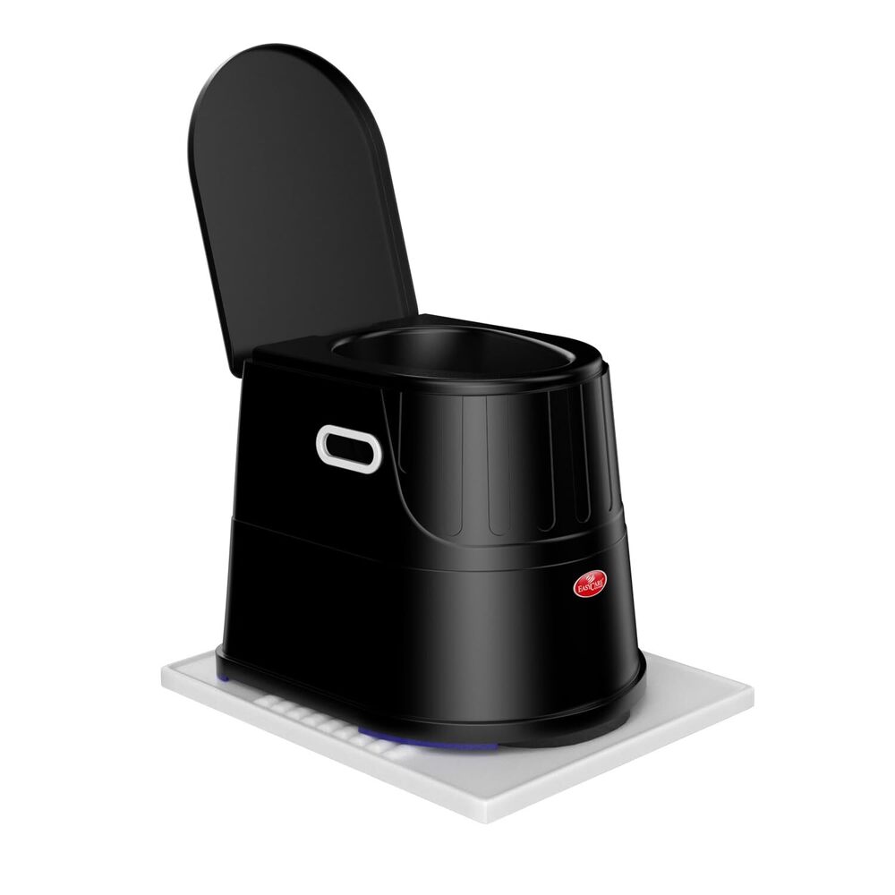 EASYCARE Portable Toilet Converter Commode Stool - Durable Plastic, Standard Adult Size, Black | Lightweight, Backrest, Anti-Slip Base, Portable