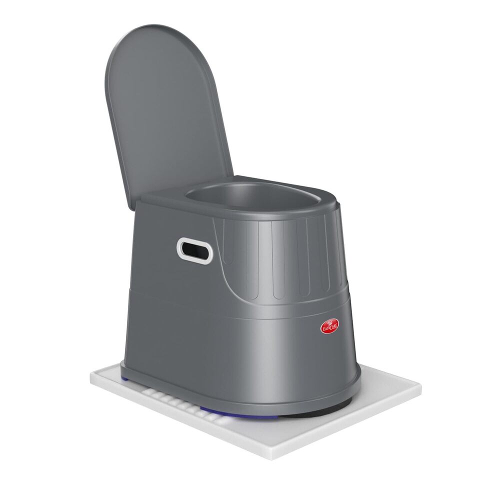 EASYCARE Heavy Duty Portable Indian to Western Toilet Converter Commode Stool for Patients, Adults, Elderly, Kids, Handicap - High-Grade Plastic, 50x40x40cm, Grey | Foldable Lid, Anti-Slip Base, Side Handles, Ergonomic Raised Seat