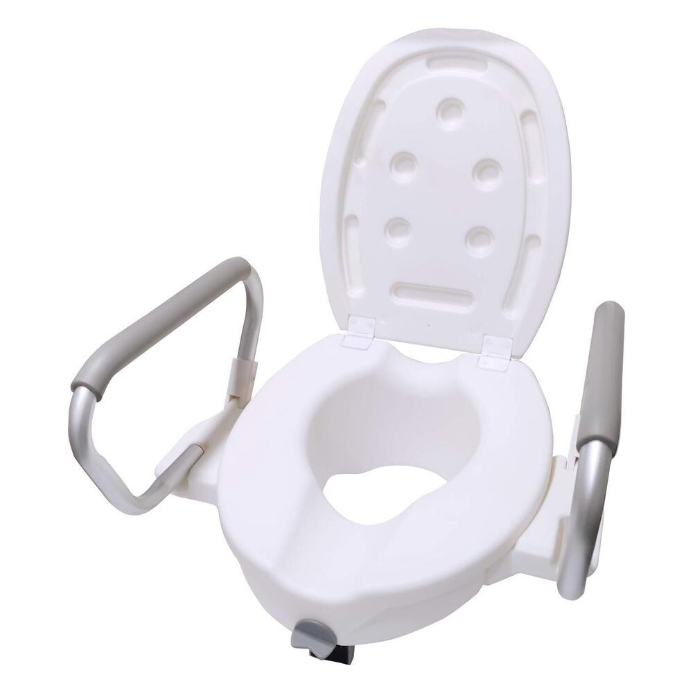 EASYCARE Toilet Seat with Arms - For Elongated Toilets - Elevated Toilet Commode Raiser 4 inch with Removable Padded Handles - Easy On and Off - Enhanced Comfort