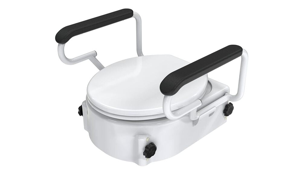 EASYCARE Adjustable ToiletCommode Seat Raiser Toilet Seat With Arms-For Elongated Toilets-Elevated Toilet Commode Raiser 6 Inch With Removable Padded Handles & L