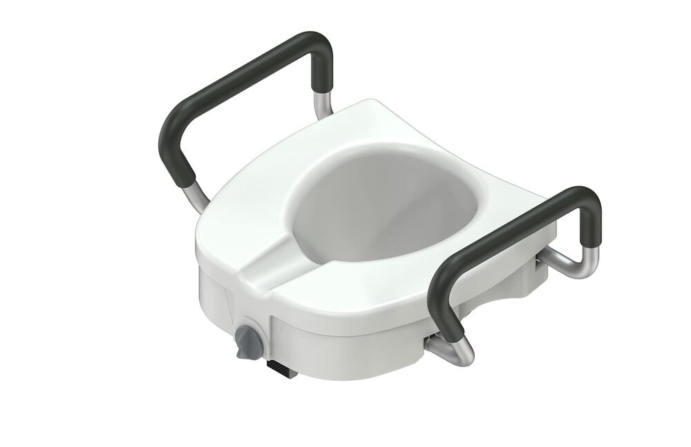EASYCARE Toilet Seat with Arms - For Elongated Toilets - Elevated Toilet Commode Raiser 4 inch with Removable Padded Handles - Easy On and Off - Enhanced Comfort