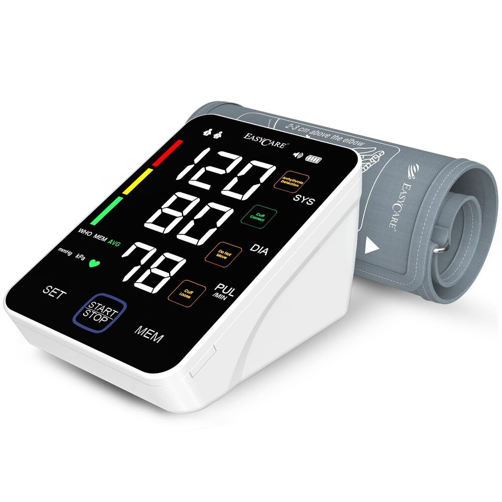 EASYCARE Fully Automatic Talking Digital BP Monitor with Lithium Battery Portable BP Machine for Home Large Display Memory Function USB Rechargeable 22-36cm Cuff (Black)