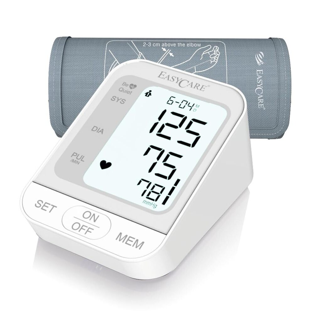 EASYCARE Fully Automatic Talking Digital BP Monitor with Lithium Battery Portable BP Machine for Home Large Display Memory Function USB Rechargeable 22-36cm Cuff (White)