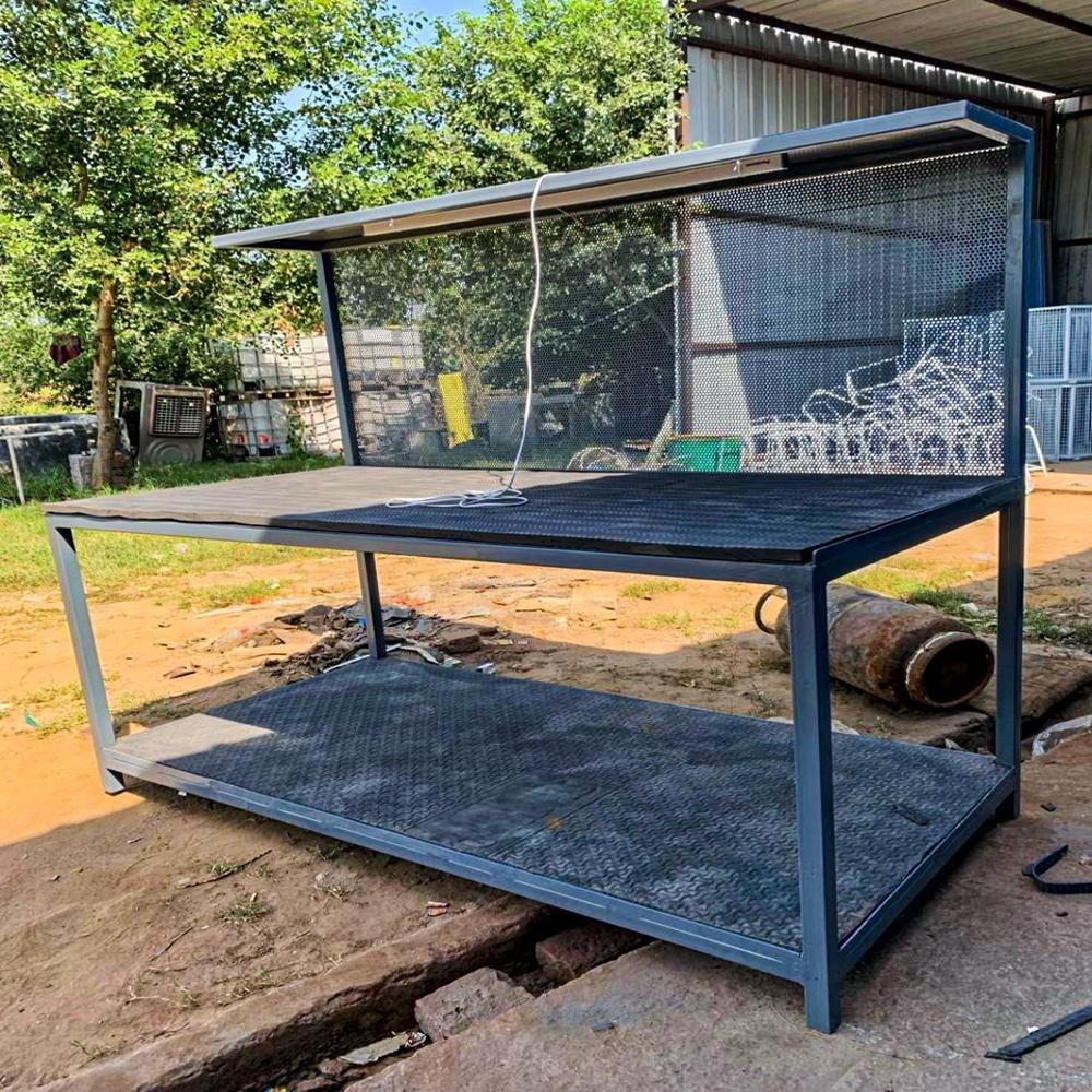 Industrial Modular Work Table - Color: Grey With Blue Accents