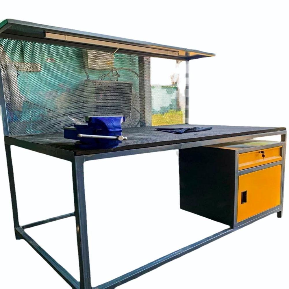 Industrial Modular Work Table - Color: Grey With Blue Accents
