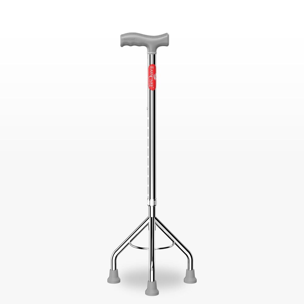 EASYCARE Walking Stick - Lightweight Aluminium Adjustable 75-95cm Silver Quad Base Ergonomic Handle Anti-Slip Rubber Feet