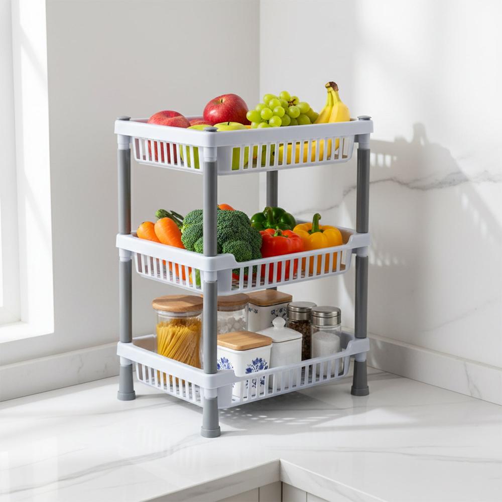 3-layer Multipurpose Kitchen Storage Basket Rack - Color: Mix