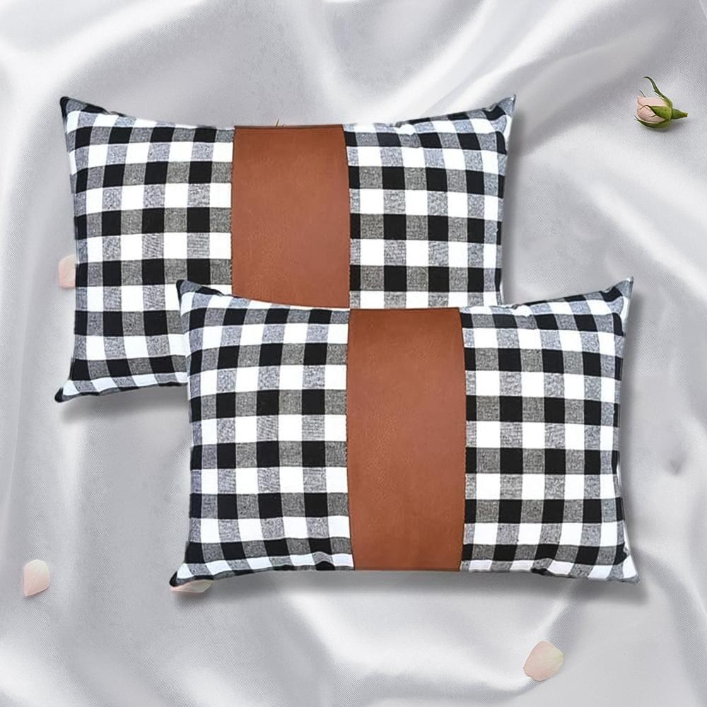 Pillow Covers, Leather & Cotton Cushion Covers (17  17 Inch / 1 Pair / 2 Pc) - Color: Mix