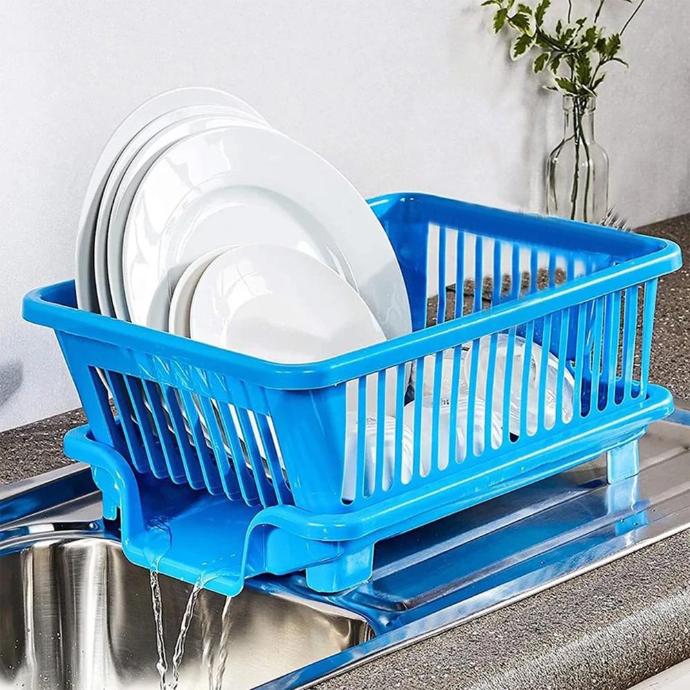 Plastic Sink Dish Drainer Drying Rack (With Brown Box) ( Moq :- 3 Pc) - Color: Mix