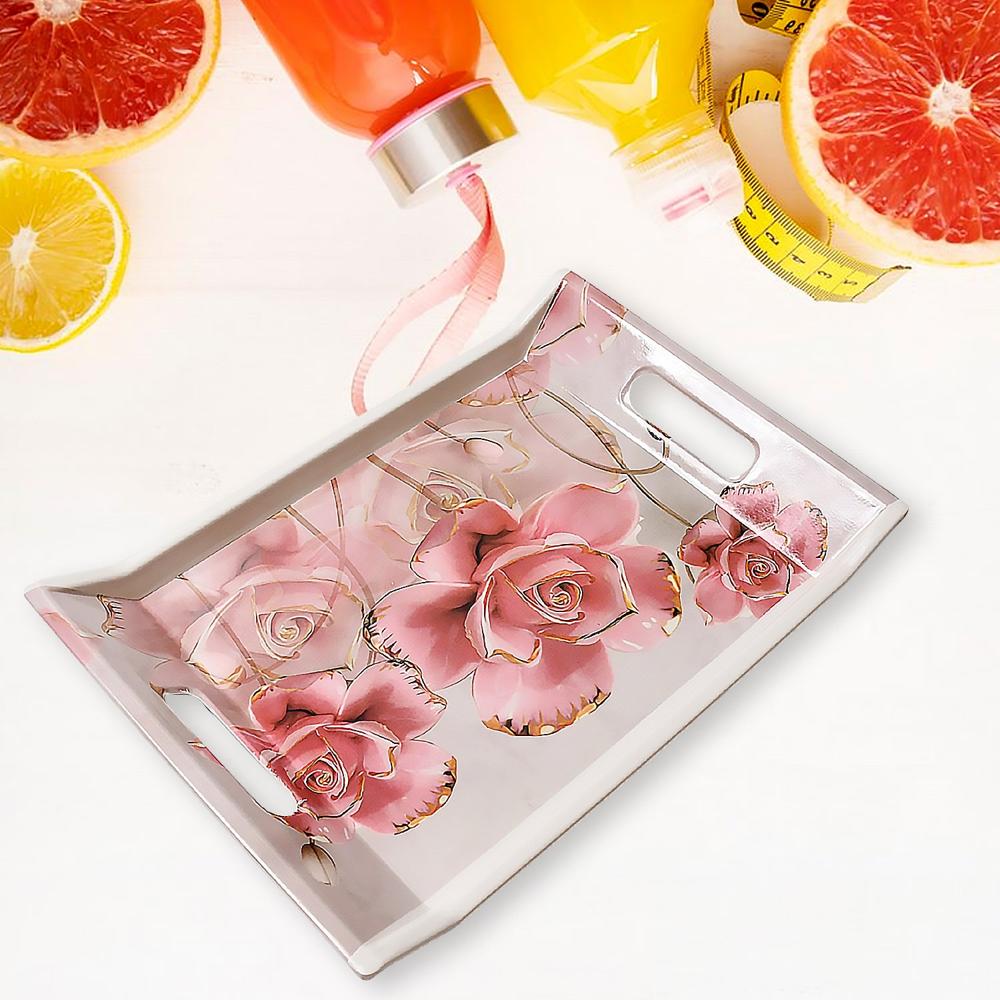Plastic Rectangular Serving Tray Set Printed Design Trays For Home & Kitchen - Color: Mix