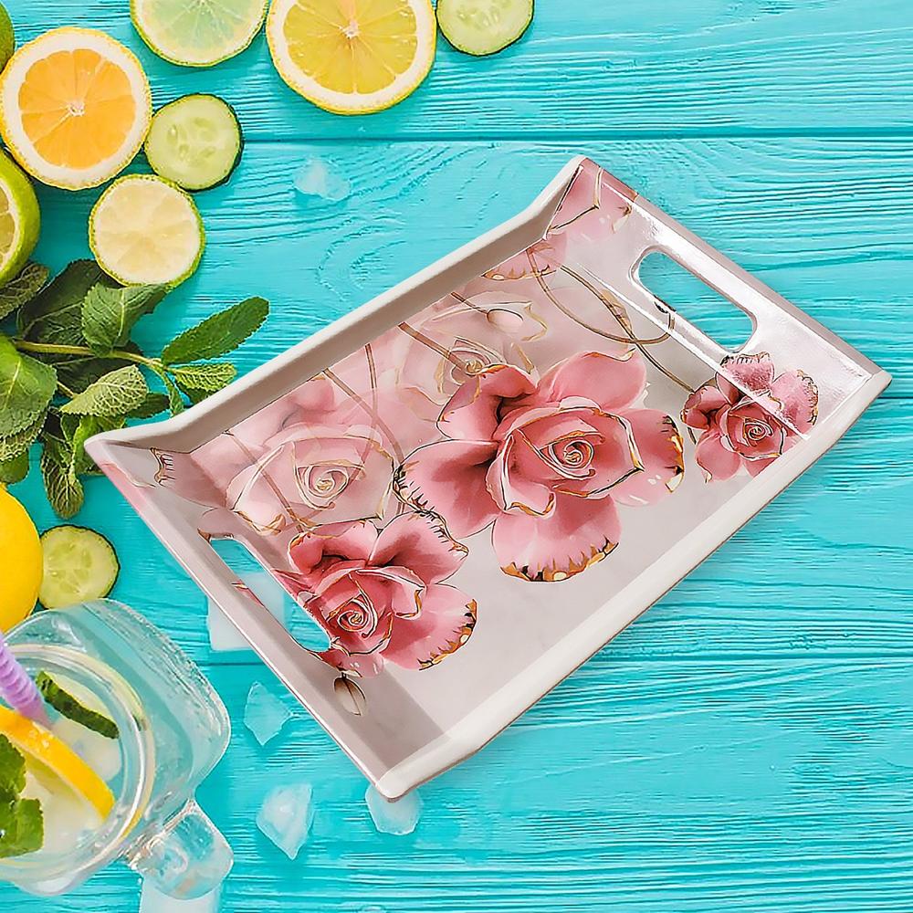 Plastic Rectangular Serving Tray Set Printed Design Trays For Home & Kitchen - Color: Mix